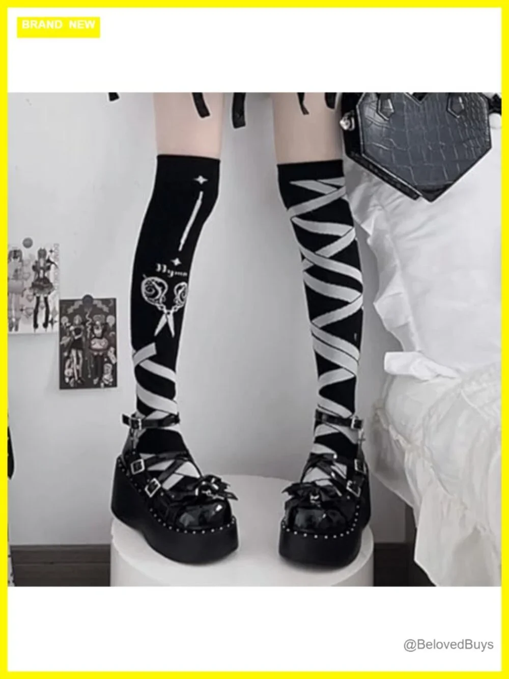 Women Kawaii Gothic Platform Mary Jane Shoes PU Chunky Heels Cosplay